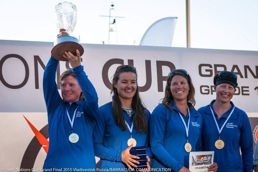 Match-racer Nicole Breault (holding trophy) © ISAF Nations Cup / Barracuda Communication